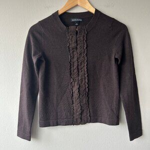 Banana Republic Extra-Fine Italian Merino Wool Ruffle Cardigan Sweater Womens XS